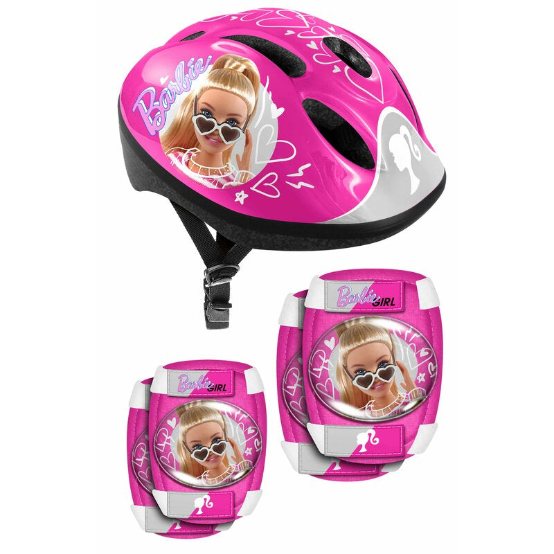 Set casca protectie, genunchiere si cotiere, Stamp, Sigure si confortabile, Reglabile, Conform cu EN1078, Marime 50/56 cm, 3 ani+, Barbie