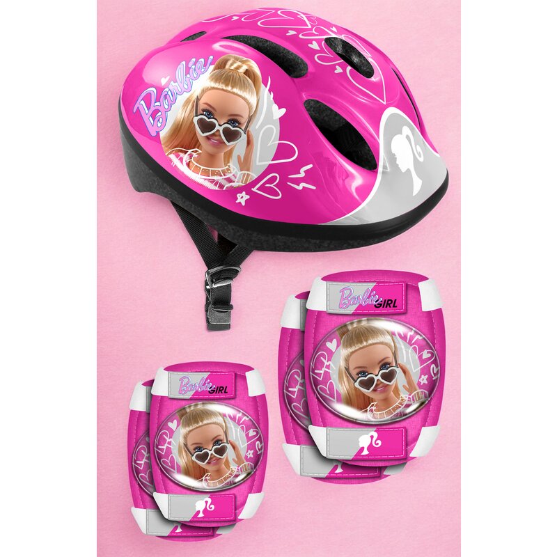 Set casca protectie, genunchiere si cotiere, Stamp, Sigure si confortabile, Reglabile, Conform cu EN1078, Marime 50/56 cm, 3 ani+, Barbie