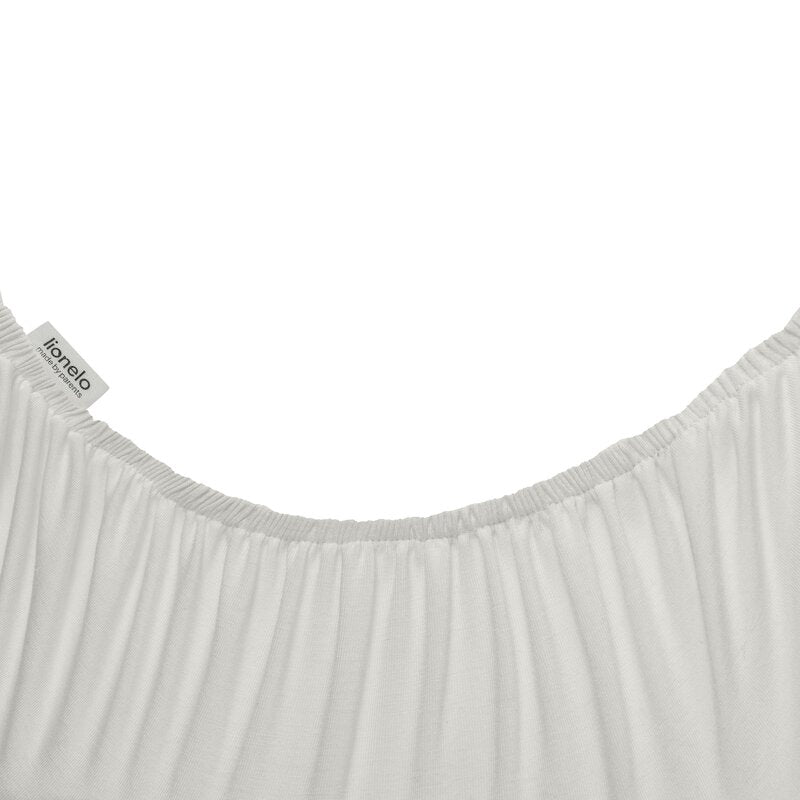 Set cearceafuri cu elastic, Lionelo, 70x28 cm, Pentru landouri si patutul co-sleeper Malin, Pentru saltele de max. 10 cm inaltime, Din bambus, Usor de spalat, 30 grade, Fara calcare, Ecologic, Alb Bej
