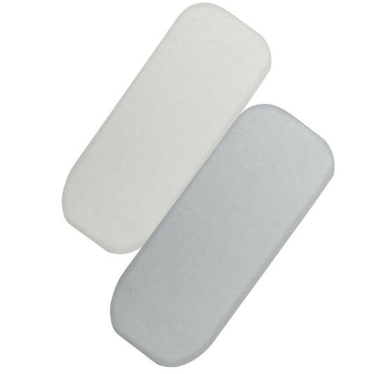 Set cearceafuri cu elastic, Lionelo, 70x28 cm, Pentru landouri si patutul co-sleeper Malin, Pentru saltele de max. 10 cm inaltime, Din bambus, Usor de spalat, 30 grade, Fara calcare, Ecologic, Alb Gri