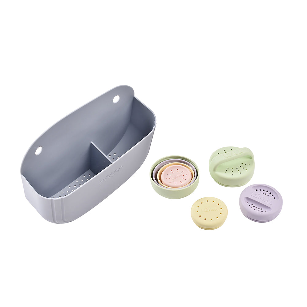 Cos silicon Beaba cu jucarii de baie Pebble