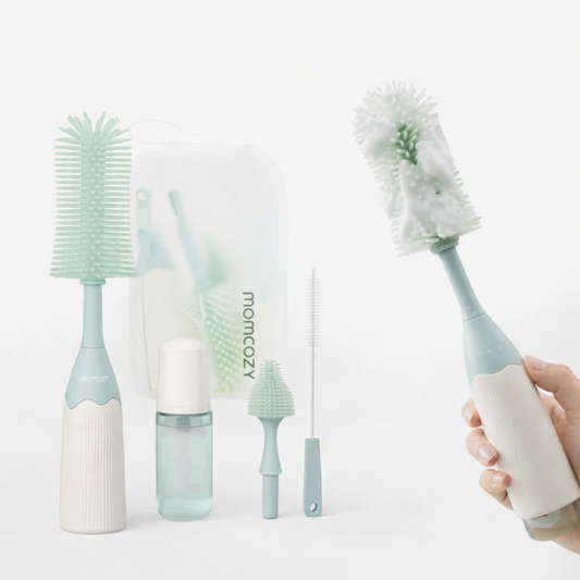 Set Curățare Biberoane Momcozy cu Spumă 360° Push-Press Green - Igienă Perfectă
