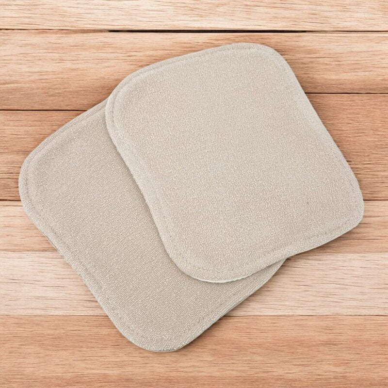 Set de 2 lavete, Qmini, Din bambus si muselina, Pentru ingrijirea corpului bebelusului, Materiale certificate Oeko Tex Standard 100, Mocha Cream si Warm Beige