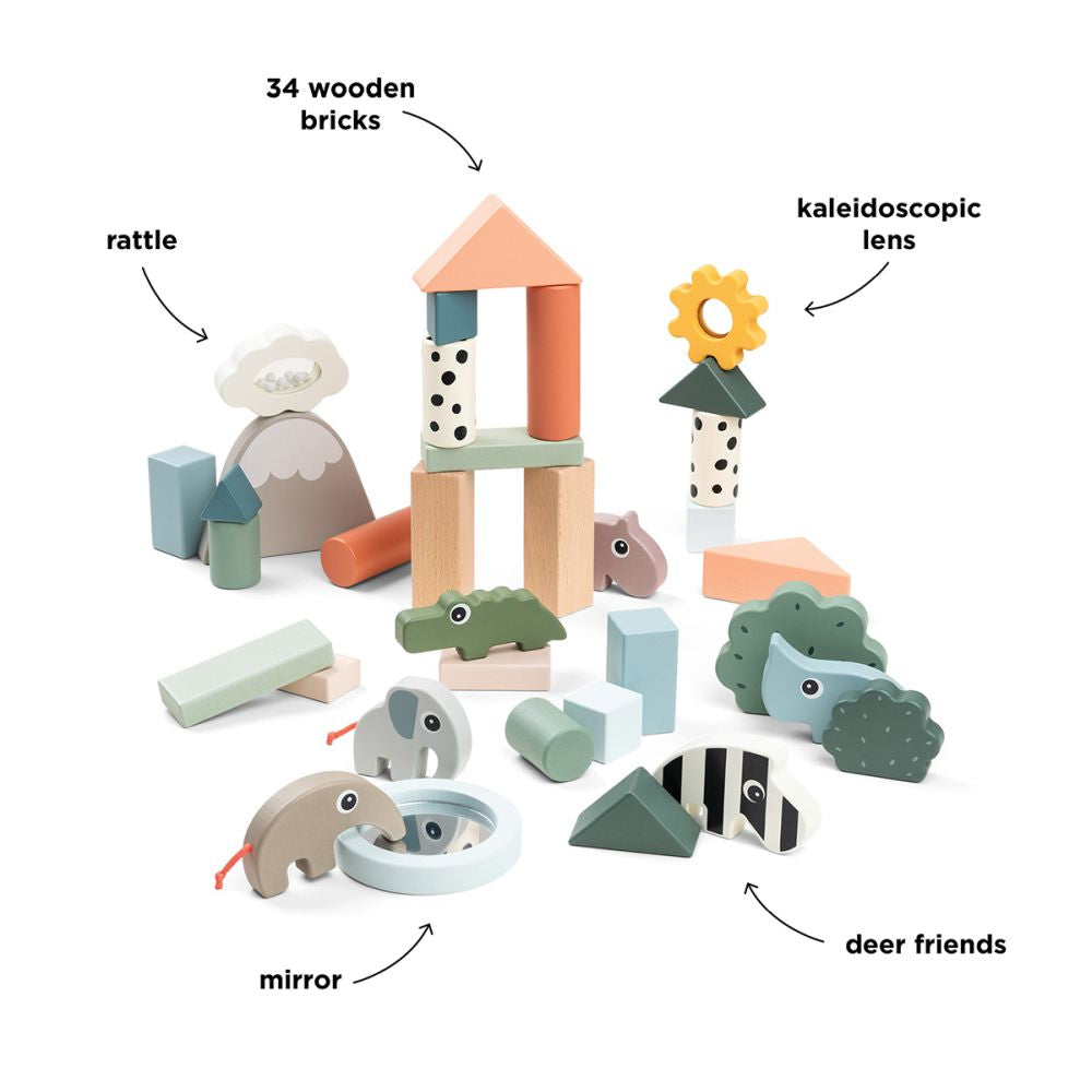 Set de constructie Done by Deer din lemn 34 piese Deer Friends