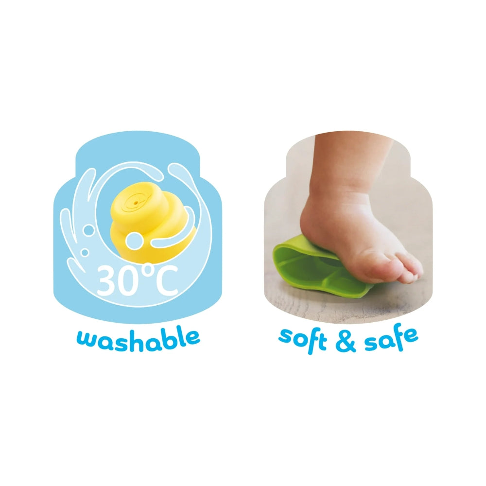 Set constructie Quercetti Momy Soft, 32 blocuri – prezentare a blocului și simbol de spălare