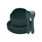 Set de hranire din silicon Petite&Mars Take&Match cu farfurie, bol si tacamuri, verde inchis, imagine 2