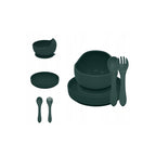 Set de hranire din silicon Petite&Mars Take&Match cu farfurie, bol si tacamuri, verde inchis, imagine 1