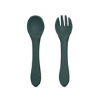 Set de hranire din silicon Petite&Mars Take&Match cu farfurie, bol si tacamuri, verde inchis