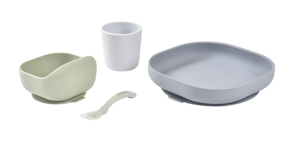Set de masa din silicon Beaba 4 piese pentru primele mese