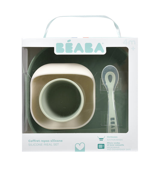 Set de Masă Silicon Beaba 4 Piese Sage Green Misty Green