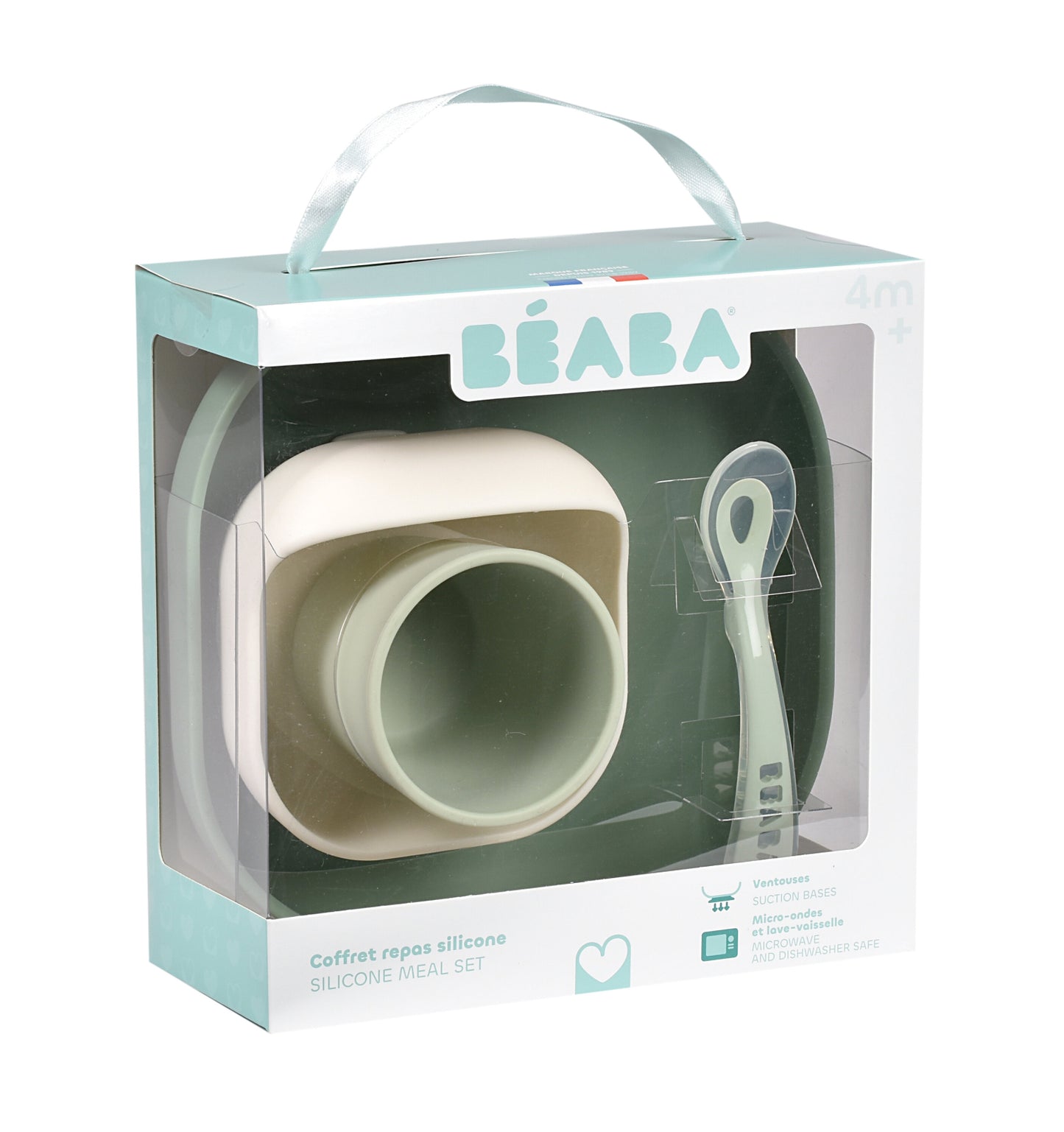 Set de Masă Silicon Beaba 4 Piese Sage Green Misty Green