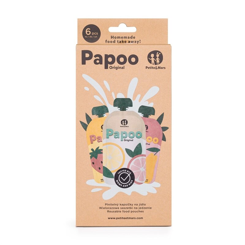 Pungi reutilizabile pentru hranire Petite&Mars Papoo Original 150 ml, multicolor
