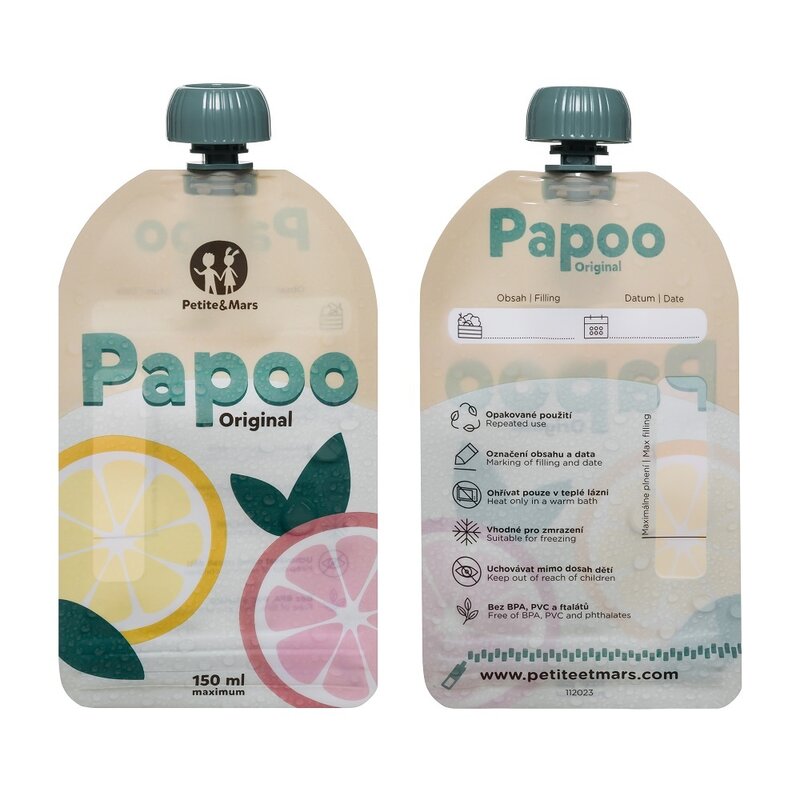 Pungi reutilizabile pentru hranire Petite&Mars Papoo Original 150 ml, multicolor