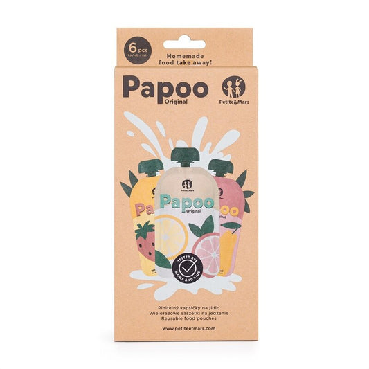 Set de pungi, Petite&Mars, Papoo, Pentru mancare, Reutilizabile, Perfect pentru calatorii, Fara BPA, 150 ml, Multicolor