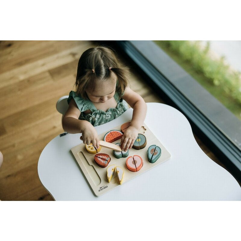 Set fructe feliate, Free2Play, Cu inchidere velcro, Din lemn, 20 piese, Multicolor