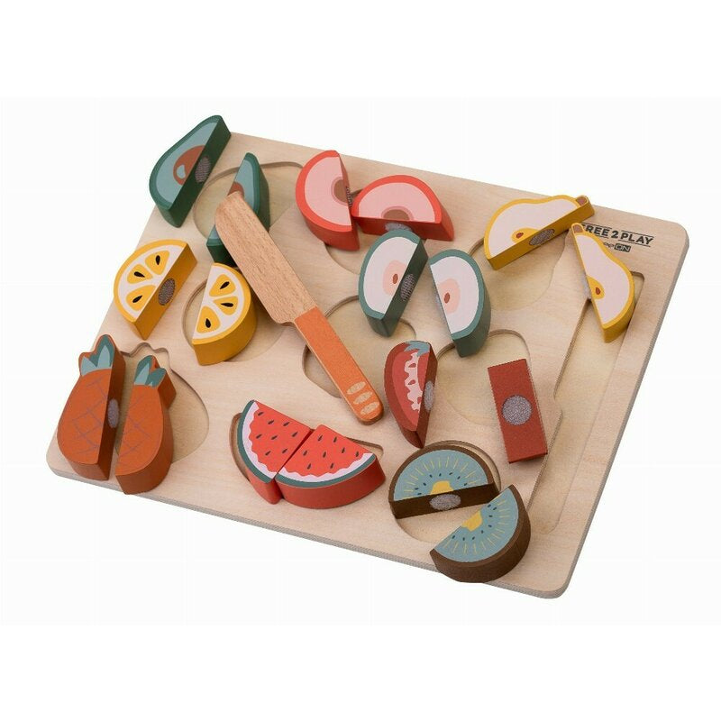 Set fructe feliate, Free2Play, Cu inchidere velcro, Din lemn, 20 piese, Multicolor