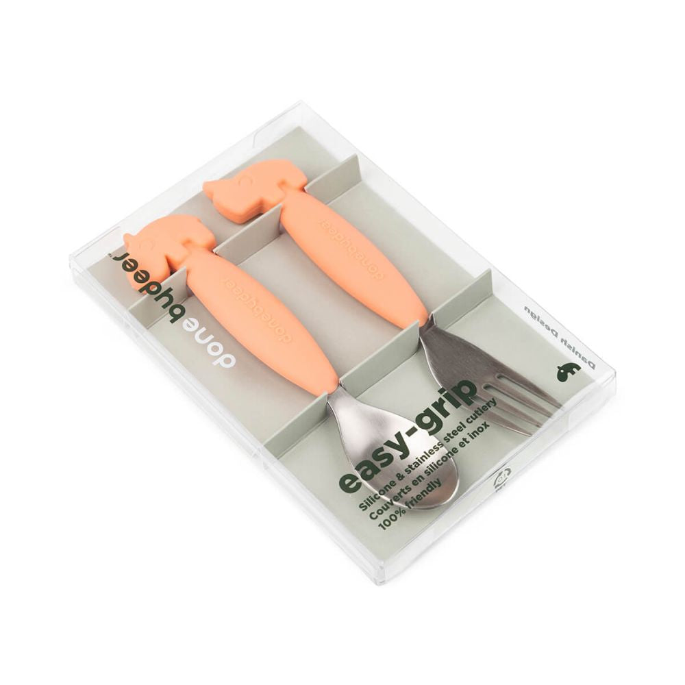 Set furculita si lingura Done by Deer Easy-grip Deer Friends Coral