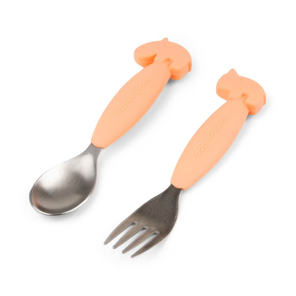 Set furculita si lingura Done by Deer Easy-grip Deer Friends Coral