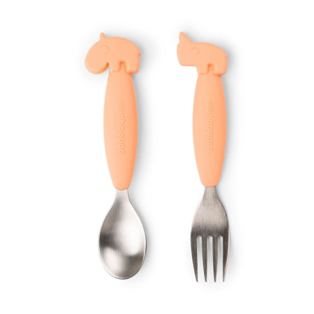 Set furculita si lingura Done by Deer Easy-grip Deer Friends Coral