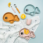 Set furculita si lingura Done by Deer Easy-grip Sea Friends Mustard - detaliu