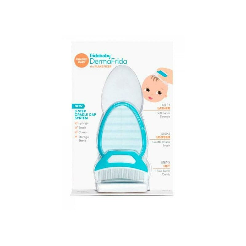 Set ingrijire scalp, Fridababy, DermaFrida, 3 in 1, Pentru dermatita seboreica la bebelusi, Include perie, burete si pieptene, Cu suport cu ventuza, De la nastere, Alb