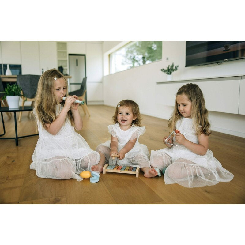 Set instrumente muzicale, Free2Play, 5 in 1, Contine xilofon, Fluier, Din lemn, Conform cu standardul european de securitate EN71/123, 3 ani+, Multicolor