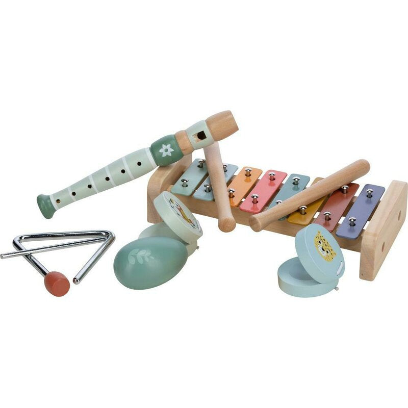 Set instrumente muzicale, Free2Play, 5 in 1, Contine xilofon, Fluier, Din lemn, Conform cu standardul european de securitate EN71/123, 3 ani+, Multicolor