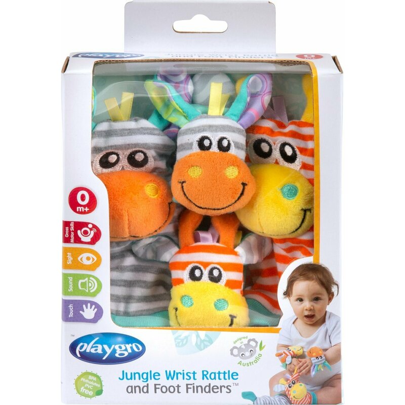 Set jucarii zornaitoare Playgro Jungle Wrist Rattle si Foot Finder 2 sosete si 2 bratari