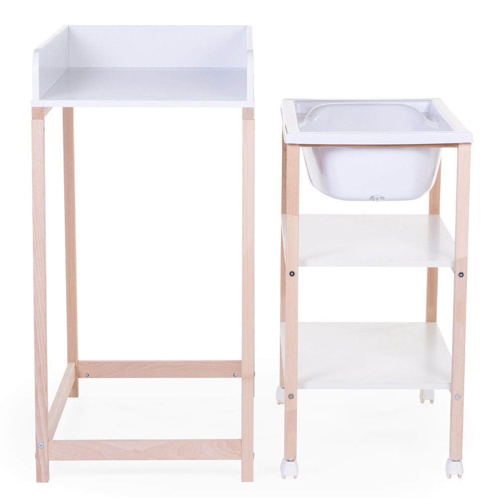 Set masa de infasat si cadita cu suport Childhome Natural Alb
