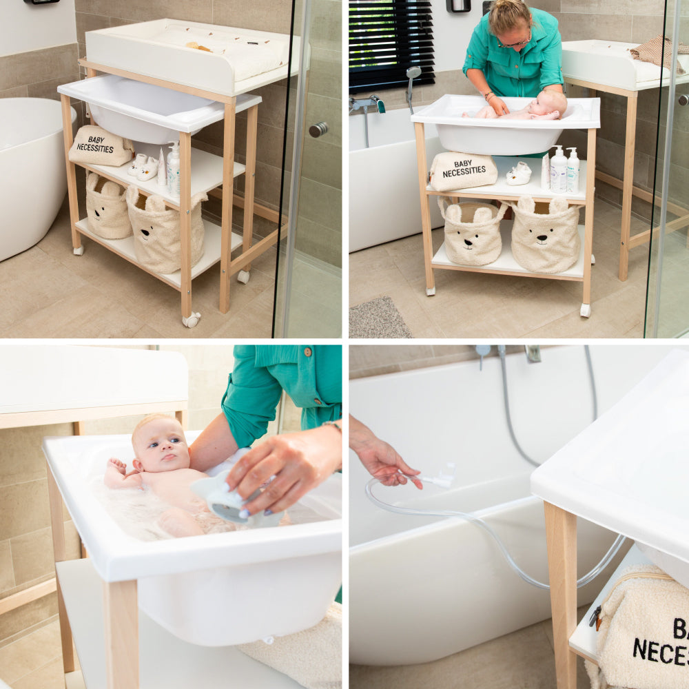 Set masa de infasat si cadita cu suport Childhome Natural Alb