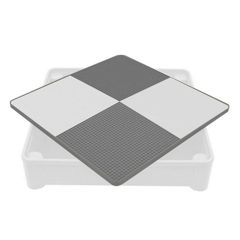 Set masuta si doua scaune, New Baby, Pentru copii, Grey and White, Cu parte detasabila si reversibila, Partea reversibila pentru Lego Duplo