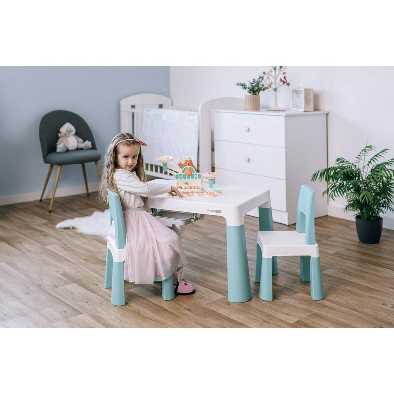 Set masuta si doua scaune, FreeON, Neo, Pentru copii, Cu doua sertare, Cu masa reglabila la doua inaltimi, Conform cu standardele europene de securitate EN71-1;2018, EN71-2:2020, EN71-3:2021, Roz