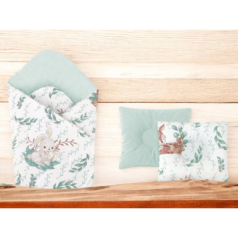 Set paturica de infasat, MimiNu, Cu doua fete, Dimensiune 75x75 cm + Perna bebelusi profilata, Cu doua fete, Cu functie anti-soc, 23x26 cm, Materiale certificate Oeko Tex Standard 100, Lulu Natural