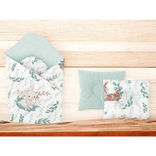 Set paturica de infasat, MimiNu, Cu doua fete, Dimensiune 75x75 cm + Perna bebelusi profilata, Cu doua fete, Cu functie anti-soc, 23x26 cm, Materiale certificate Oeko Tex Standard 100, Lulu Natural