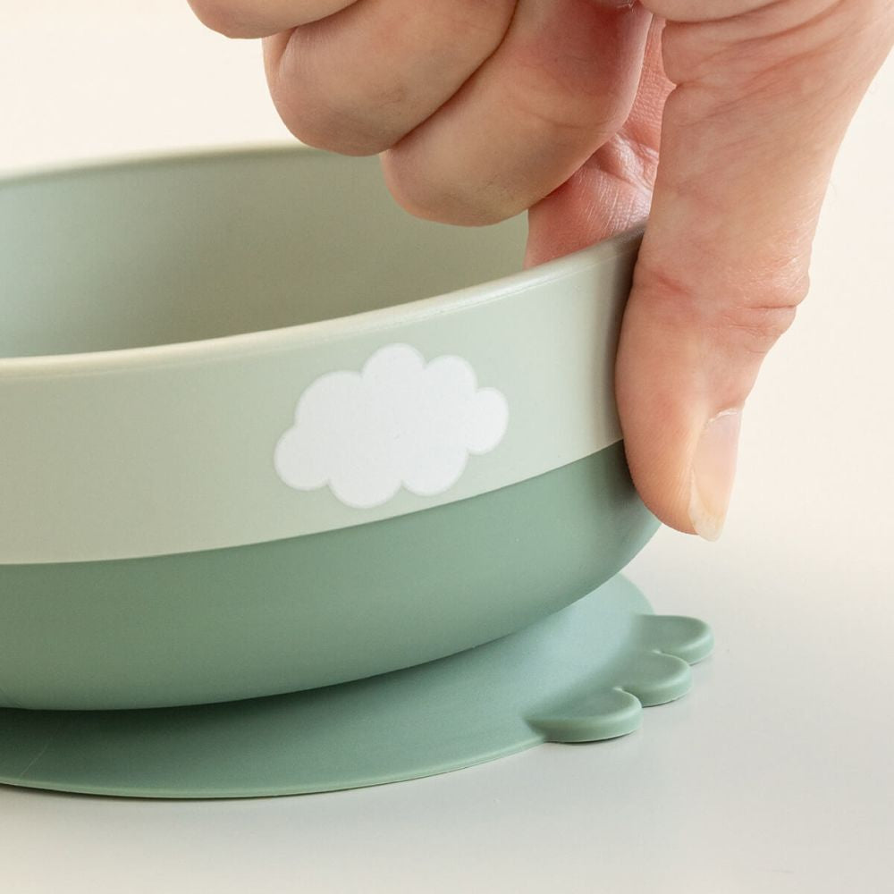 Set pentru primele mese cu ventuza Done by Deer Foodie Happy Clouds Green