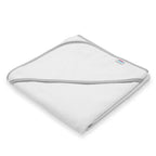 Set prosop si manusa New Baby Basic 80x80 cm, Alb/Gri – prosopul pliat cu gluga la vedere