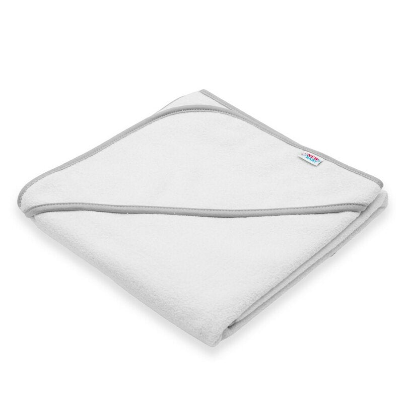 Set prosop si manusa New Baby Basic 80x80 cm, Alb/Gri – prosopul pliat cu gluga la vedere