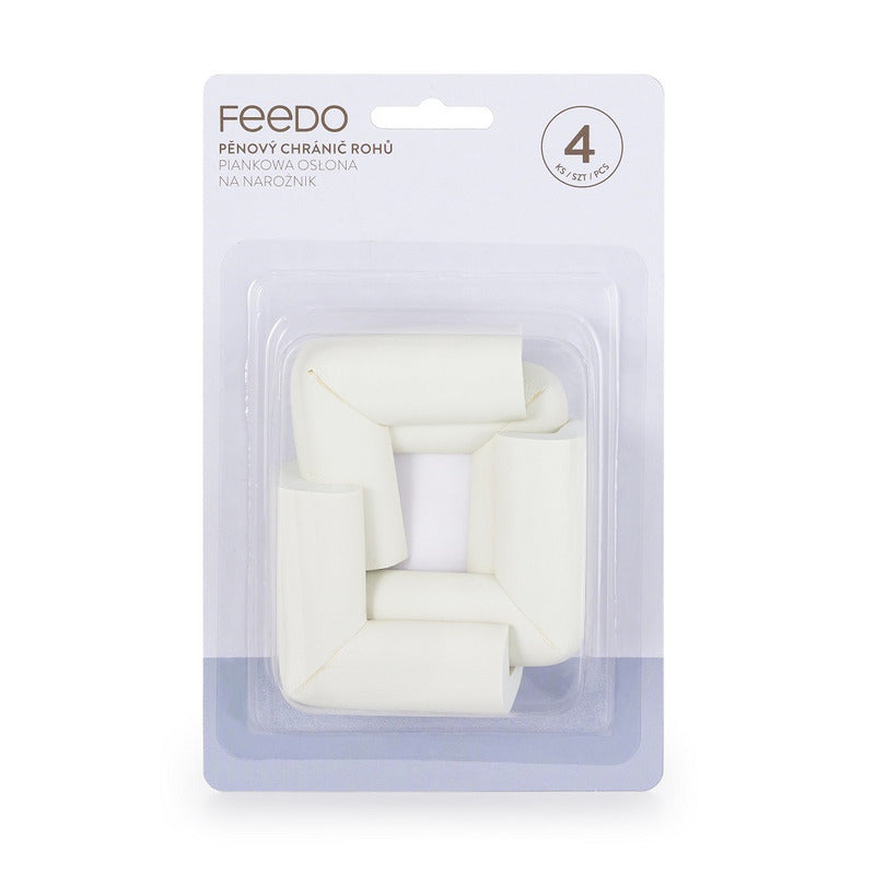 Set protectIi, Feedo, Pentru colturi ascutite, Absorbtie a socurilor, Din spuma, Cu adeziv, 5 x 5 x 2 cm, 4 bucati, Alb