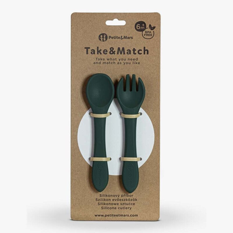 Set tacamuri din silicon Petite&Mars Take&Match 6 luni+ Verde închis, imagine 3