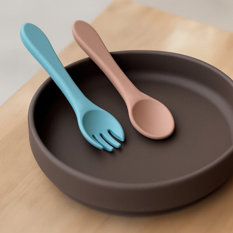 Set tacamuri, Petite&Mars, Take&Match, Din silicon, Forma ergonomica, Delicate cu gingiile, Adecvate pentru masina de spalat vase, Fara BPA, 6 luni+, Frosted Sky, Albastru