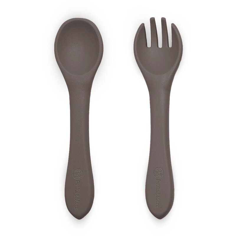 Set tacamuri, Petite&Mars, Take&Match, Din silicon, Forma ergonomica, Delicate cu gingiile, Adecvate pentru masina de spalat vase, Fara BPA, 6 luni+, Bitter Cocoa, Maro