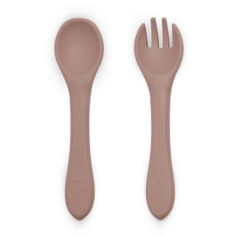 Set tacamuri, Petite&Mars, Take&Match, Din silicon, Forma ergonomica, Delicate cu gingiile, Adecvate pentru masina de spalat vase, Fara BPA, 6 luni+, Velvet Latte, Maro pudrat
