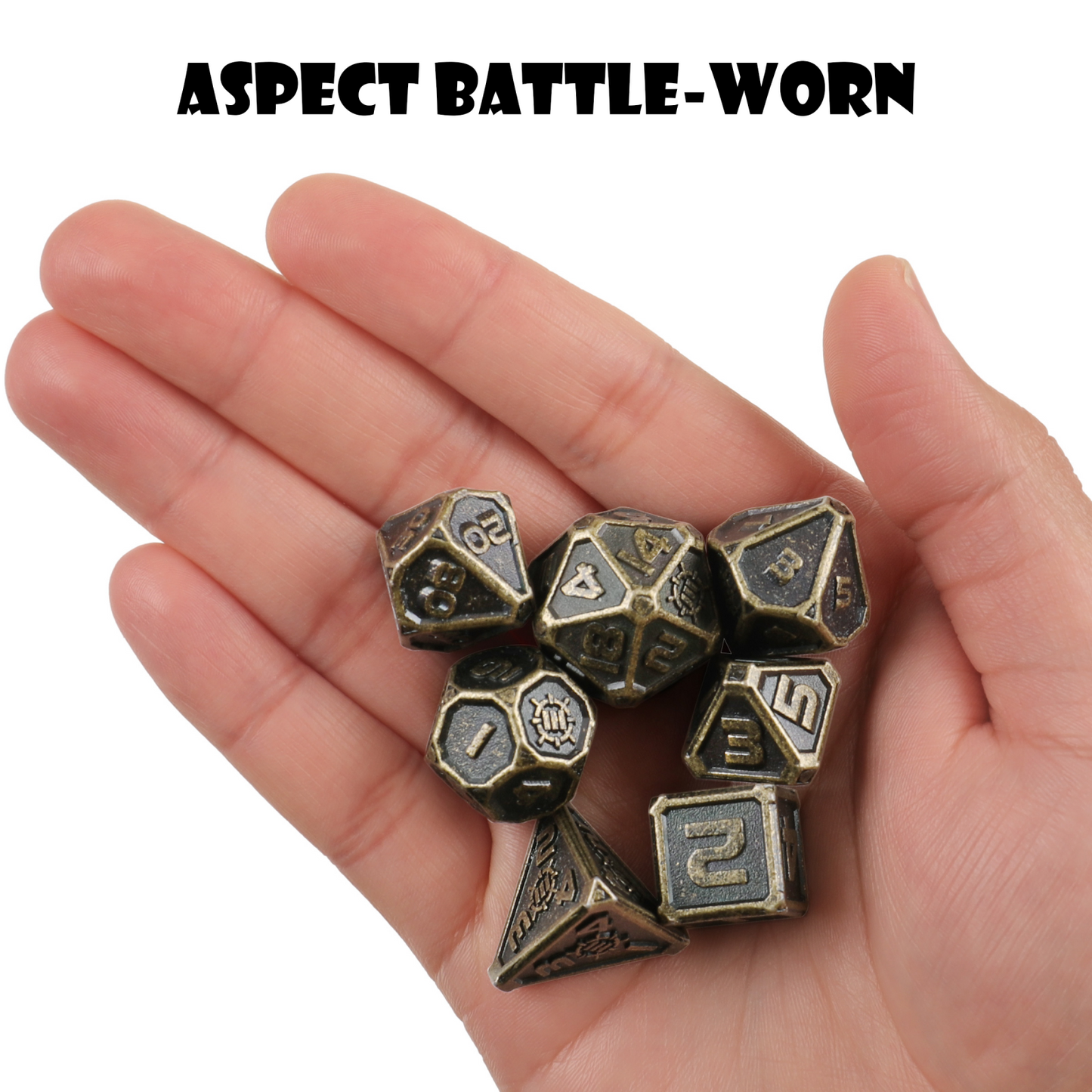 Set Zaruri Metalice DnD Ancient Bronze - 7 Piese cu Husă și Sac Catifea