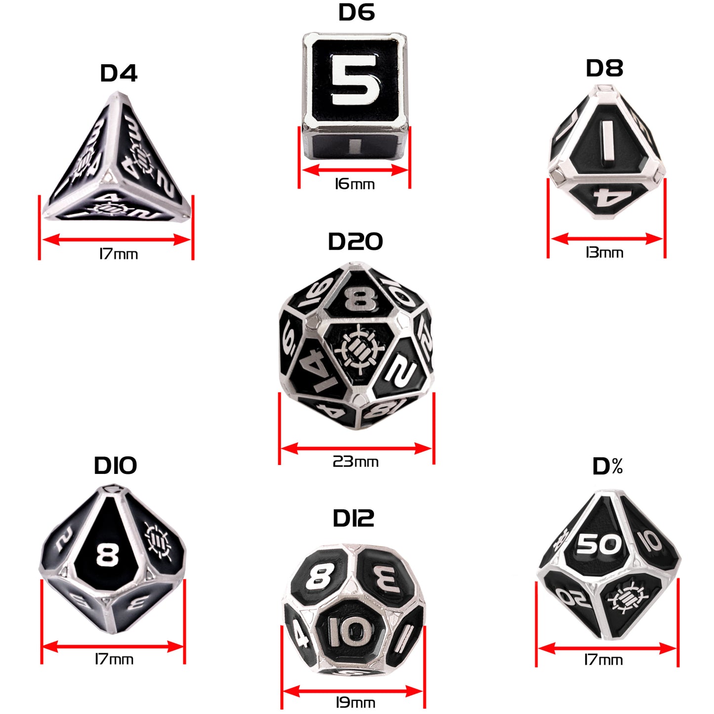 Set Zaruri Metalice DnD Collector's Edition Black - 7 Piese cu Geantă Dragon