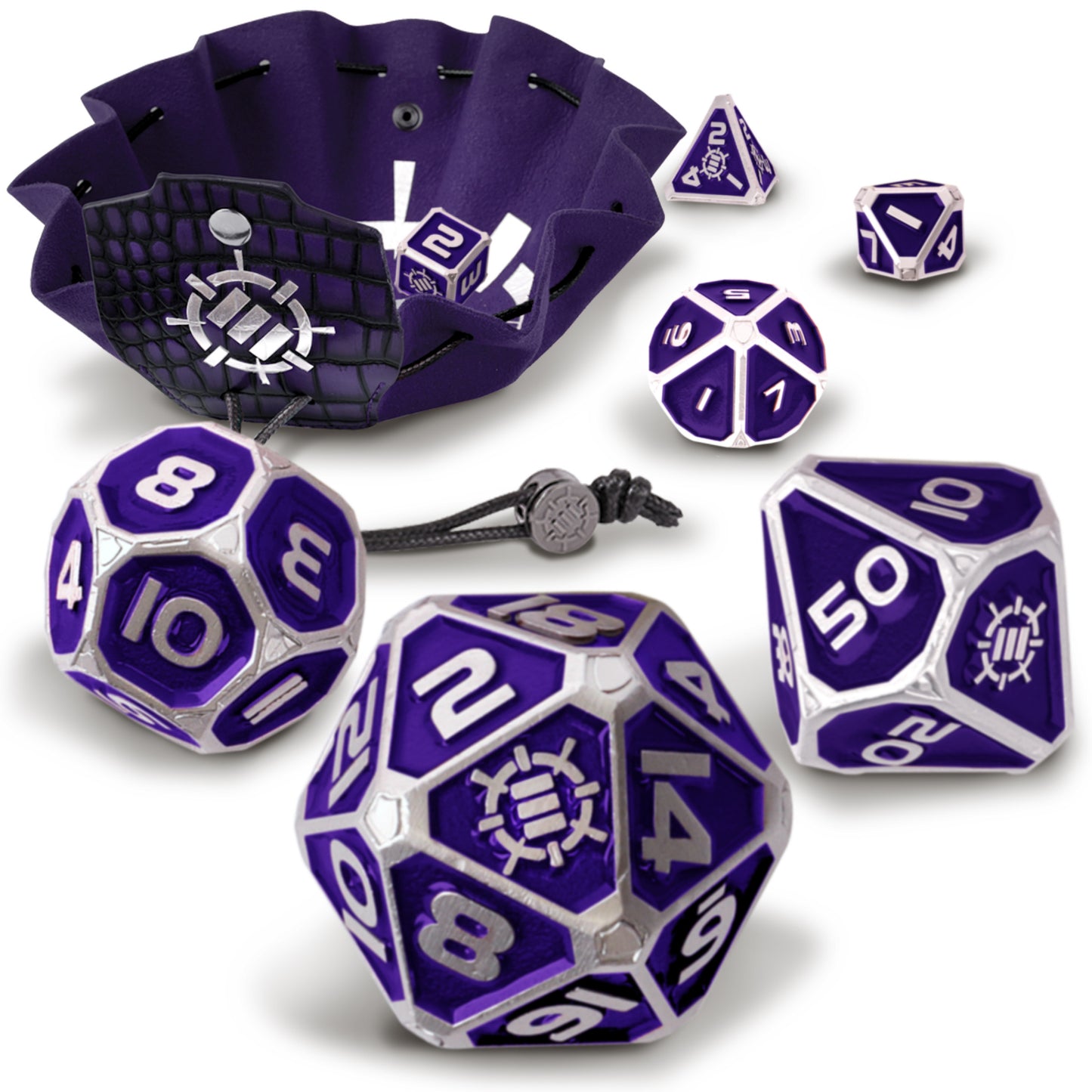 Set Zaruri Metalice DnD Collector's Edition Purple - 7 Piese cu Geantă Dragon