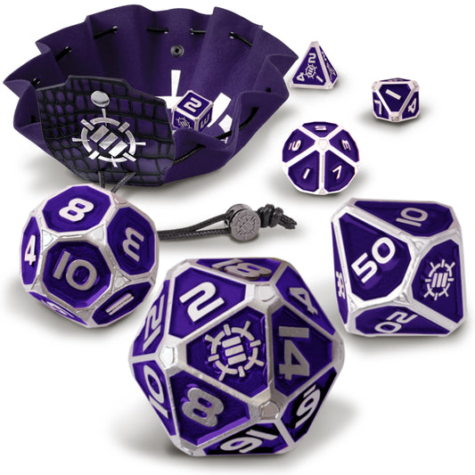 Set Zaruri Metalice DnD Collector's Edition Purple - 7 Piese cu Geantă Dragon
