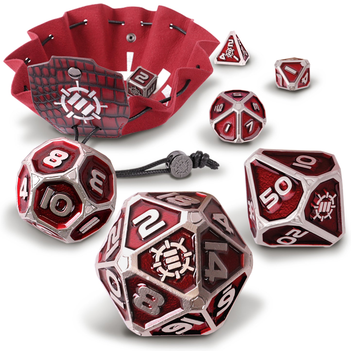 Set Zaruri Metalice DnD Collector's Edition Red - 7 Piese cu Geantă Dragon