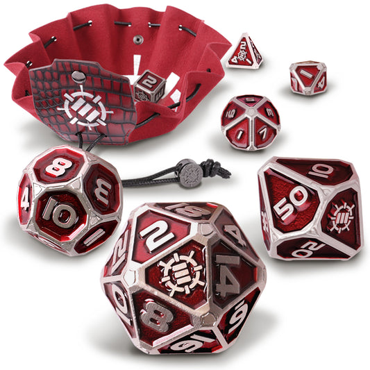 Set Zaruri Metalice DnD Collector's Edition Red - 7 Piese cu Geantă Dragon