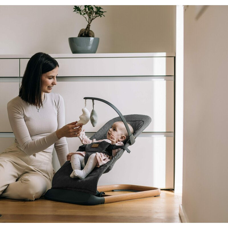 Sezlong balansoar, FreeON, Serene, Pana la 9 kg, Cu centura in 3 puncte, Spatar reglabil in 3 etape, Cu bara de jucarii, 70 x 45 x 56 cm, 0 luni+, Grey