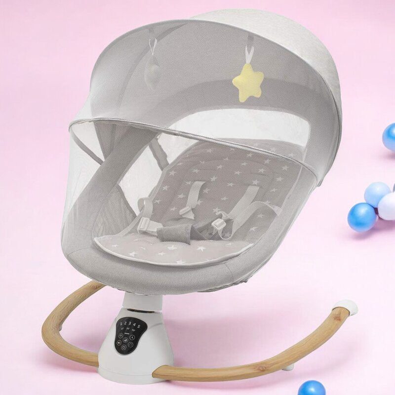 Leagan electric New Baby Smart, Gri – vedere de prezentare pe fundal roz